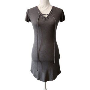 Gray Lace-Up Ribbed Short Sleeve Bodycon Mini Dress Size S Forever 21